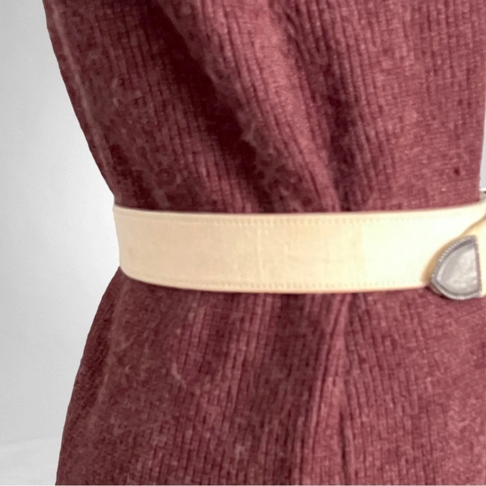 Vintage Western Canvas Belt SZ L Cream Silver - Picture 4 of 9